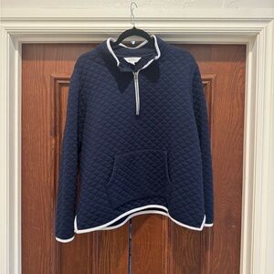 Market & Spruce Quilted Navy Half-Zip Pullover with White Trim